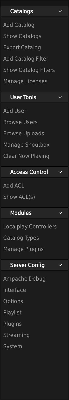Server Config sidebar