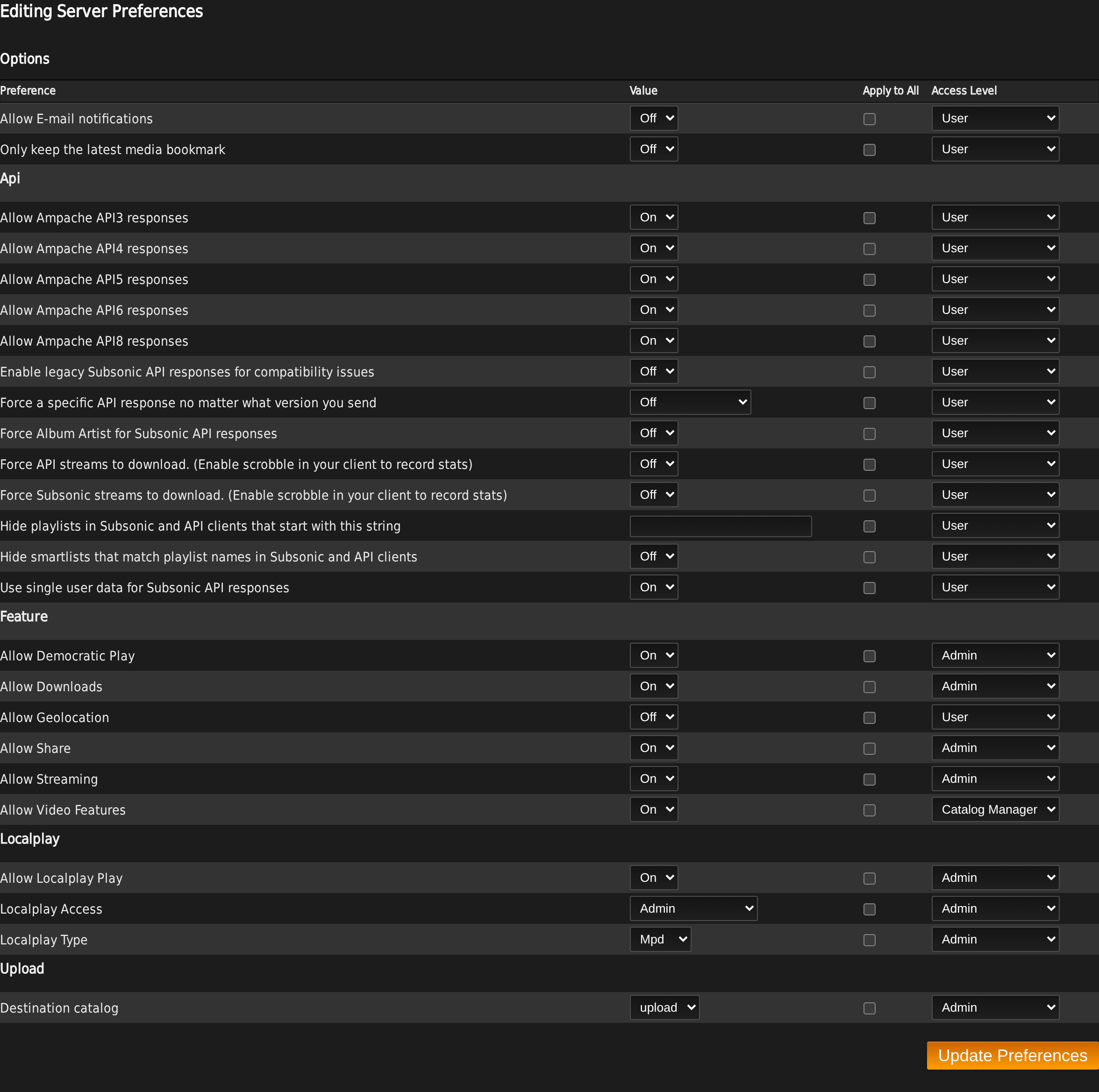 Server preferences